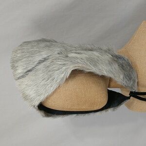 Vintage Fur Hood Real Gray And White Fur Black Satin Lined Handmade Cap Hat